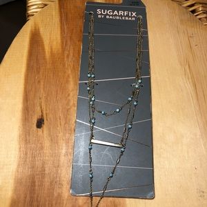 Sugarfix Baublebar Necklace Blue Beads Gold Bar